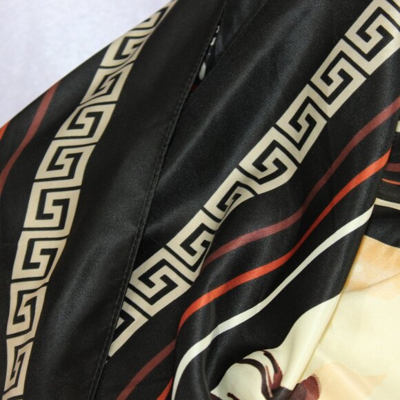 Aldo Floral Print Scarf – Black Border with Greek Key Trim, Oversized Wrap Shawl - Picture 5 of 7